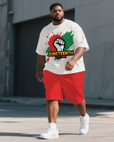 Men's Juneteenth Theme Splash Ink Style Fist Printed Big & Tall Short Sleeve T-Shirt & Shorts Set